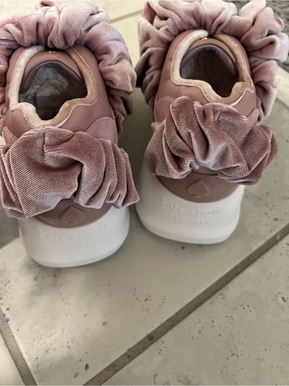 NWT kate spade Cream and Blush Pink scrunchie sneaker in plush and leather - Picture 4 of 12